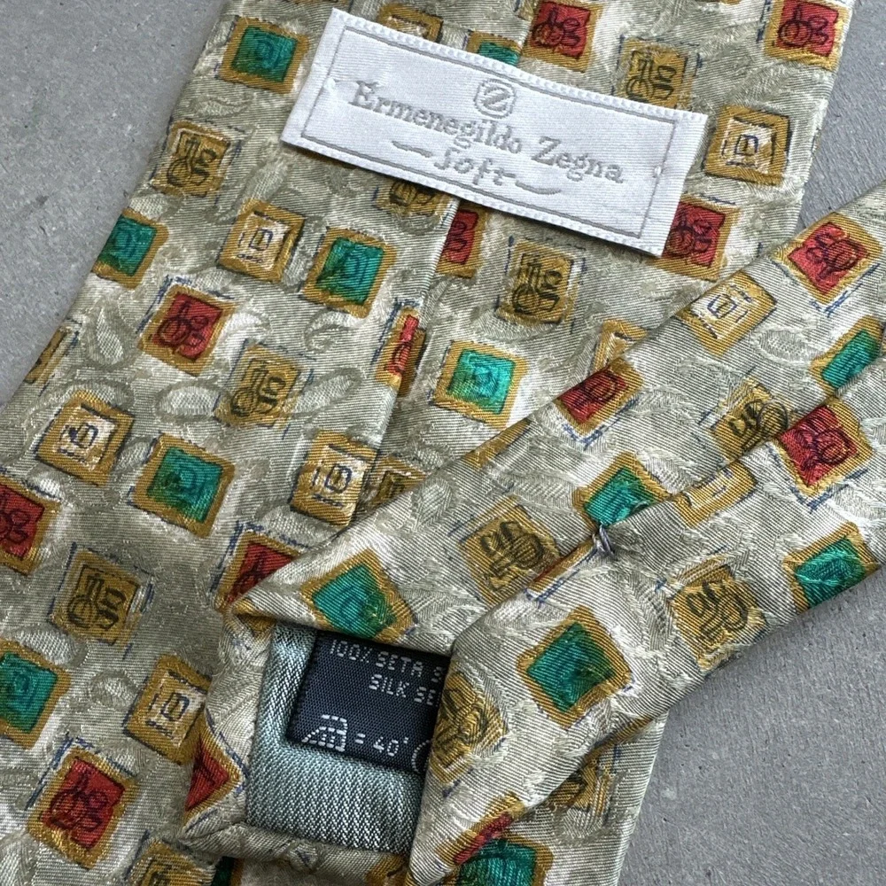 Ermengildo Zegna Men's Silk Necktie - Geometric Picture Frame Abstract